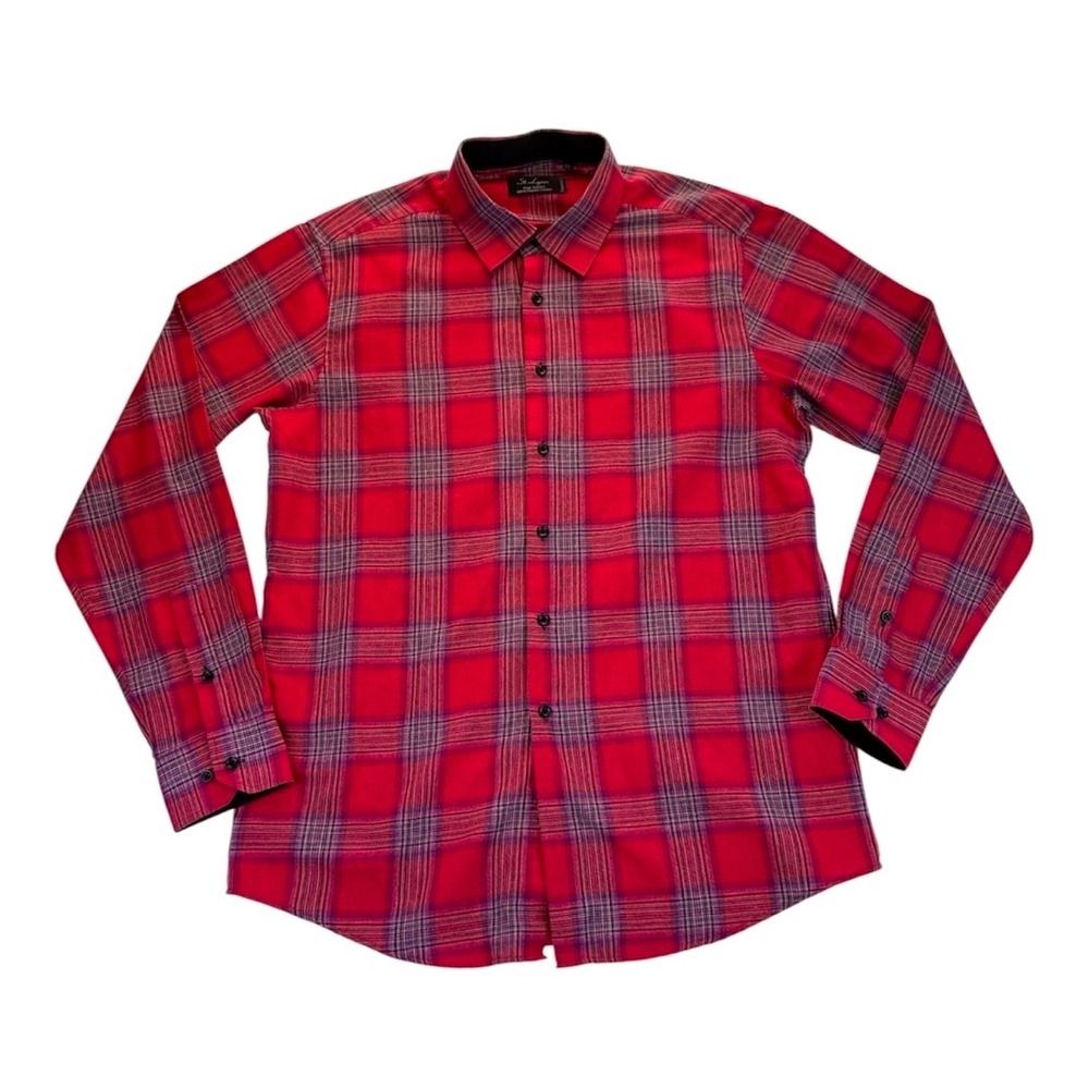 St. Lynn Men's XXL Red Plaid Organic Cotton Button Down Long Sleeve Shirt Hiking